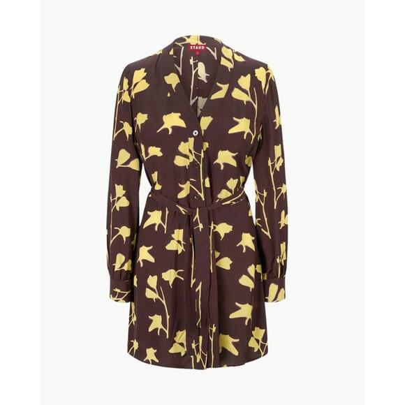 Staud Babs Flora Tie-Waist Shirt Dress in Earth Pressed Floral XS - Picture 5 of 5